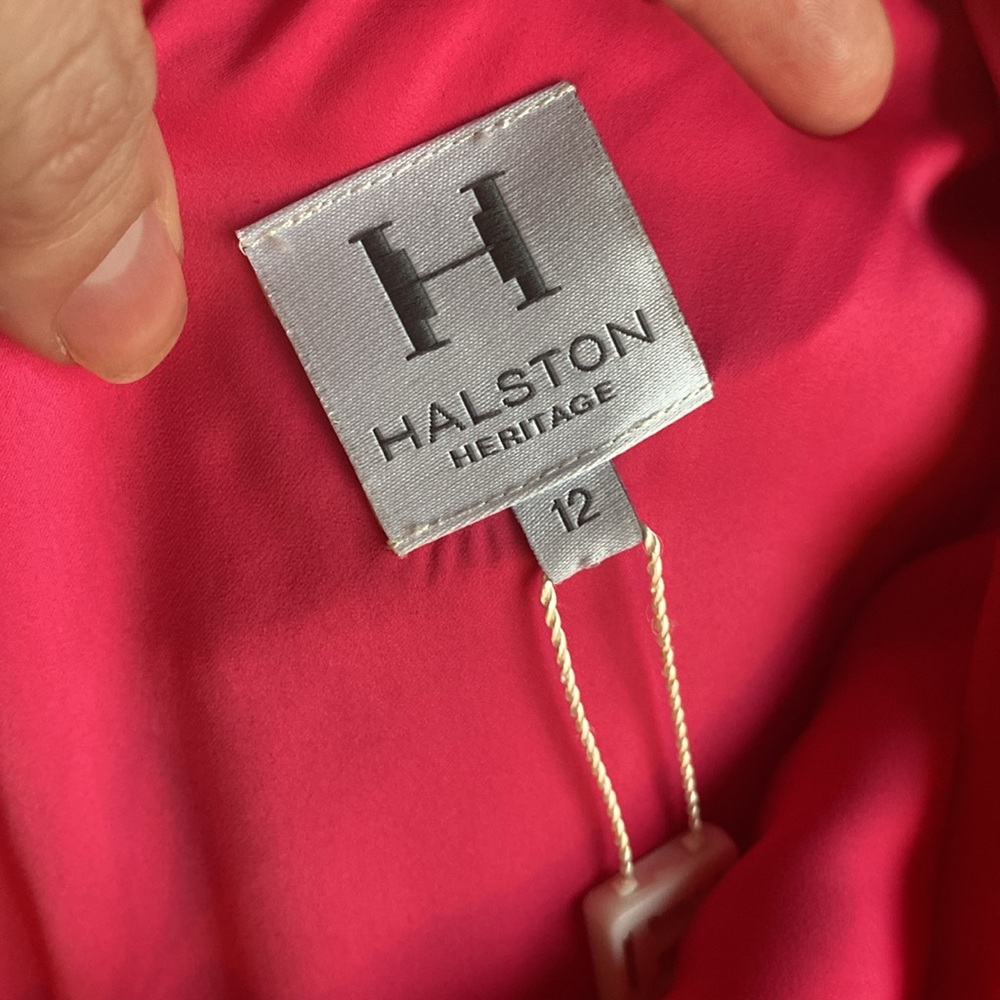 Halston Heritage Bright Pink One-Shoulder Pleated Goddess Dress, size 12 - Picture 3 of 5